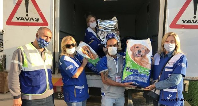 Bayraklı'da depremden etkilenen can dostlara 1 buçuk ton kuru mama