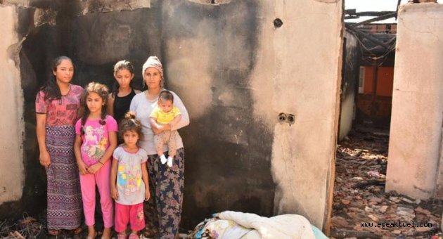 Evleri yanan 6 çocuklu aile sokakta kaldı