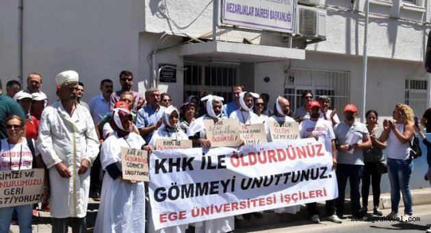 Kefen giyen işçilerden canlı gömülme talebi