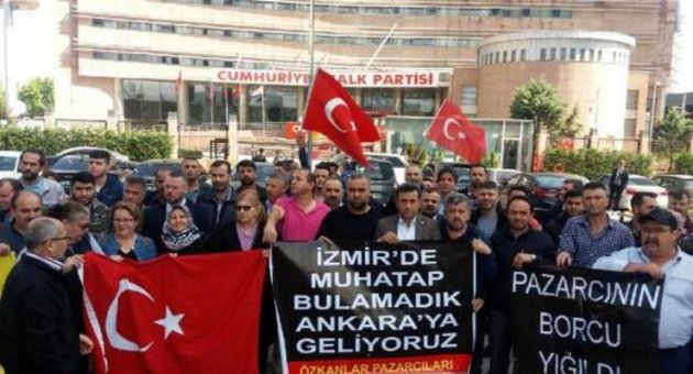 Özkanlar pazar yeri esnafı Ankara'ya gitti, pankart açtı